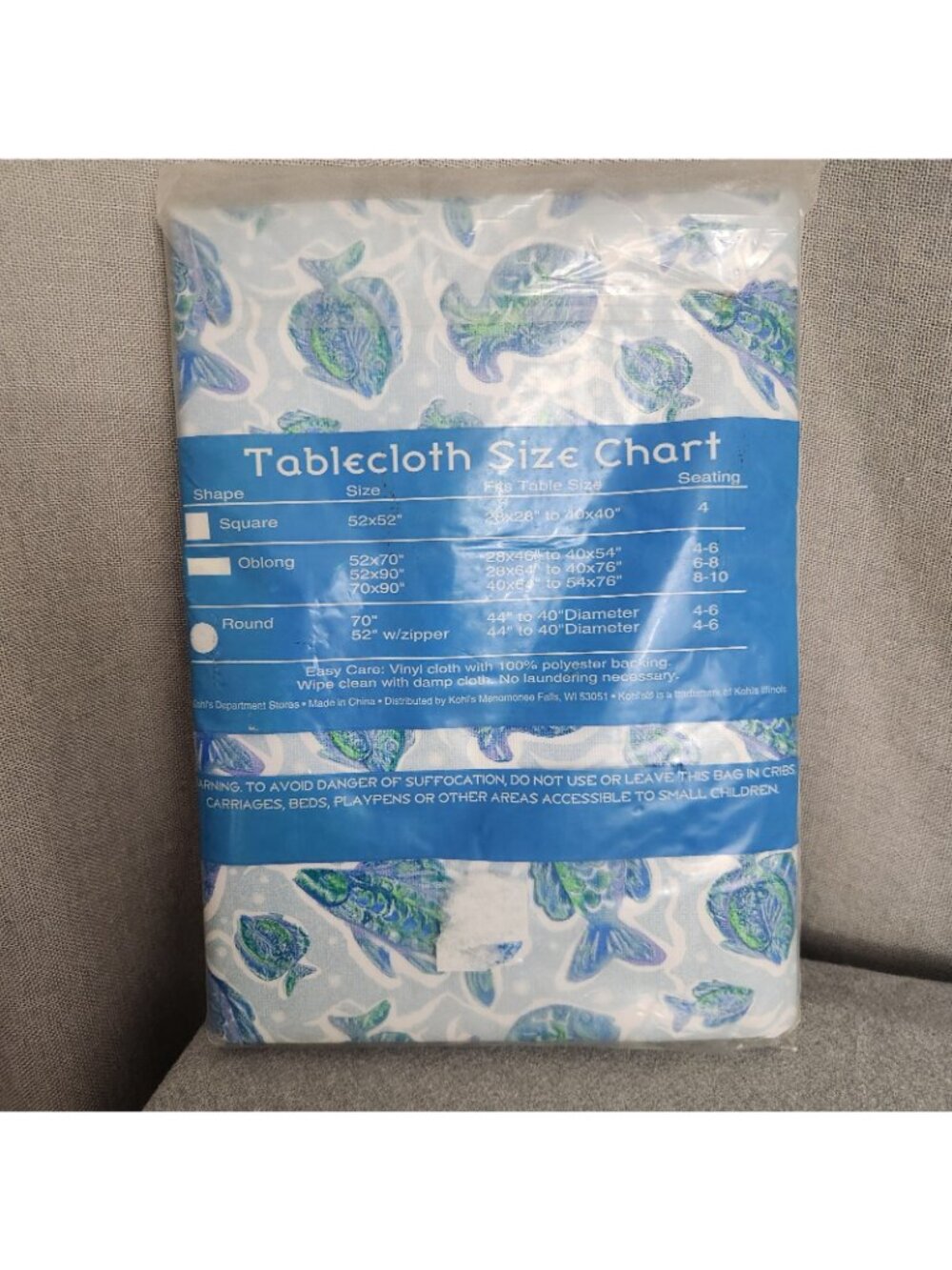 Summer Living Blue Flannel Backed Vinyl Tablecloth 1pc 52" x 90" Oblong NEW Oval - Picture 4 of 7